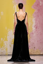 Samt Einfaches Langes Schwarzes Abendkleid